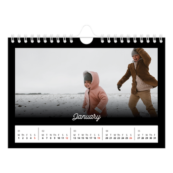 A5 Landscape Photo Calendar — Black minimal