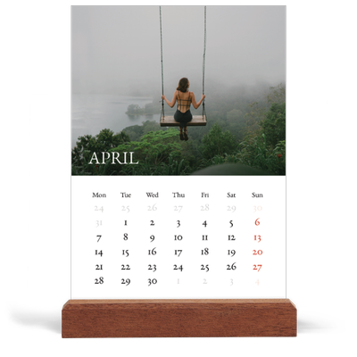 Easel Desk Calendar Portrait  — Simple serif [April]