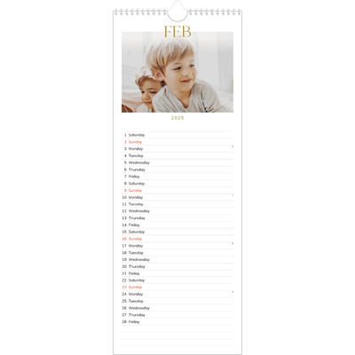Slim Calendar  — Big gold text [February]