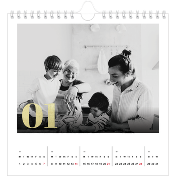Square Photo Calendar — Large glitter numbers