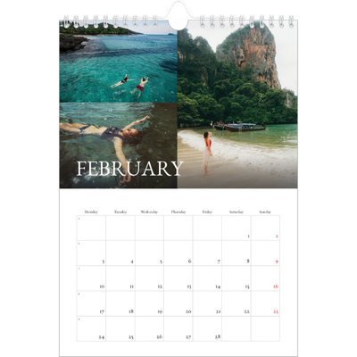 A4 Photo Calendar — Simple serif [February]