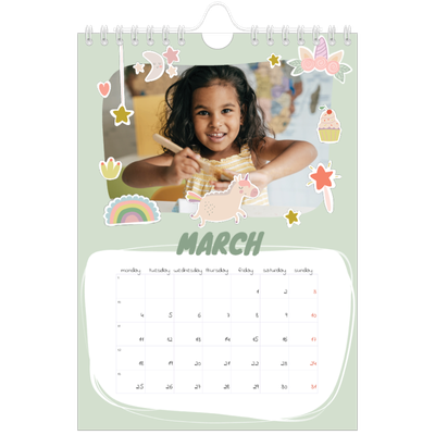 A5 Photo Calendar — Rainbow unicorn [March]