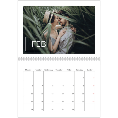 A4 Double Photo Calendar — Date box overlay [February]