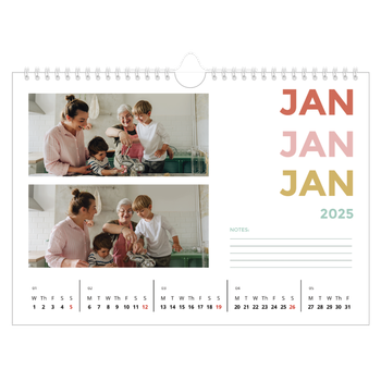 A4 Landscape Photo Calendar — Colourful type
