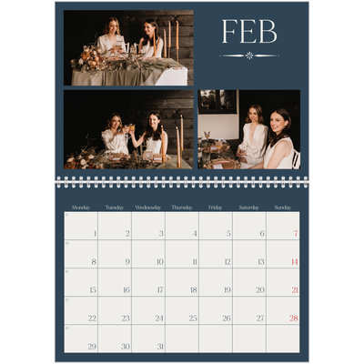 A4 Double Photo Calendar — Slate and serifs [February]