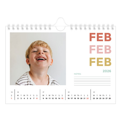 A5 Landscape Photo Calendar — Colourful type [February]