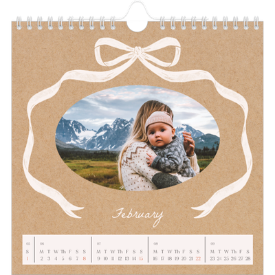 Square calendars  — Kraft and bow [February]