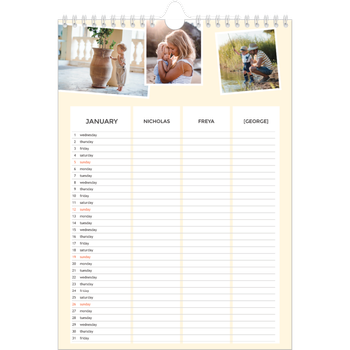 A4 Photo Calendar — Modern Planner - Family of 3