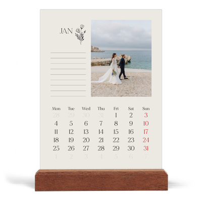 Easel Desk Calendar Portrait  — Initials in bloom [January]