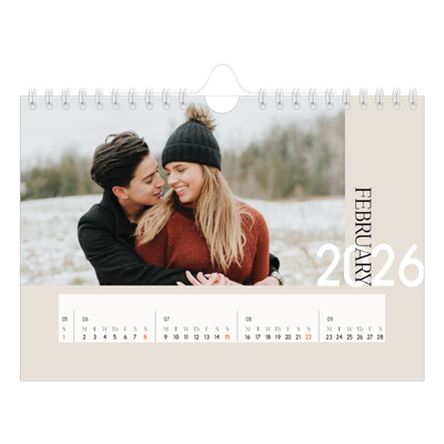 A5 Landscape Photo Calendar — Overlapping text [February]
