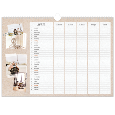 Family Planners A3 Landscape — Crafted Planner - Family of 5 [April]