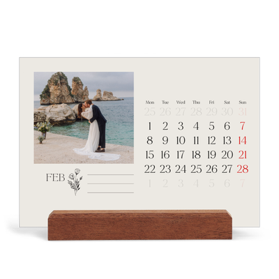Easel Desk Calendar Landscape  — Initials in bloom [February]