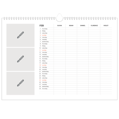 Family Planners A3 Landscape — Design your own product - Family of 5 [February]