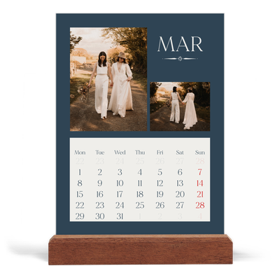 Easel Desk Calendar Portrait  — Slate and serifs [March]