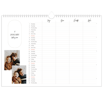 A3 Landscape Photo Calendar — Making plans Planner - Family of 4