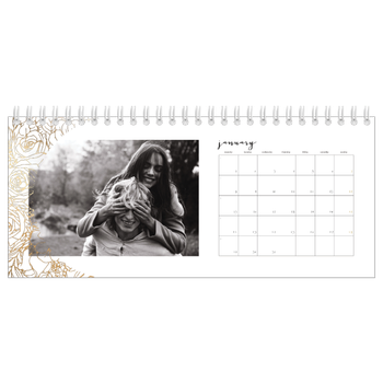 Desk Photo Calendar — Gold flower line drawings