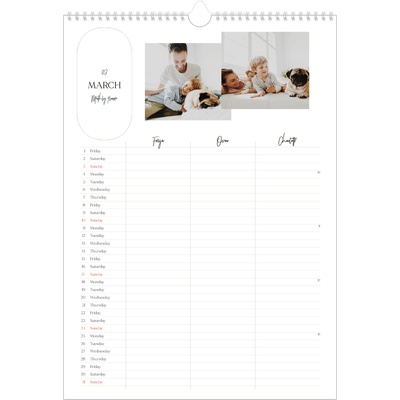 A3 Family Planner — Making plans Planner - Family of 3 [March]
