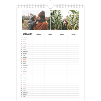 A4 Photo Calendar — Simple Planner - Family of 4