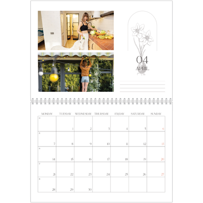 A4 Double Photo Calendar — Simple botanical [April]