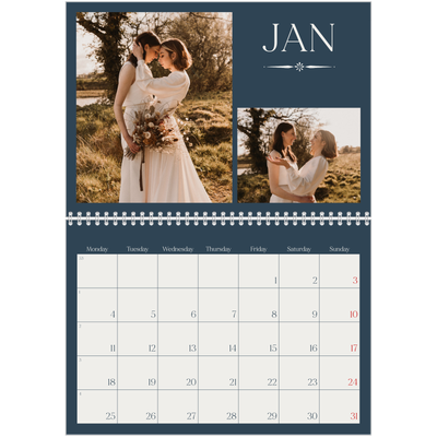 A4 Double Photo Calendar — Slate and serifs [January]