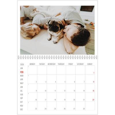 A4 Double Photo Calendar — Red highlights [February]