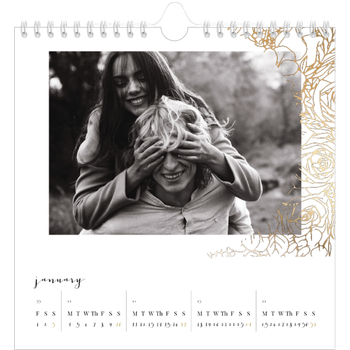 Square Photo Calendar — Gold flower line drawings