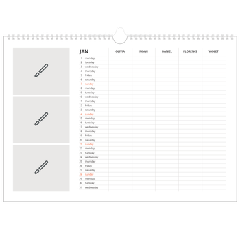 A3 Landscape Photo Calendar — Design your own product - Family of 5