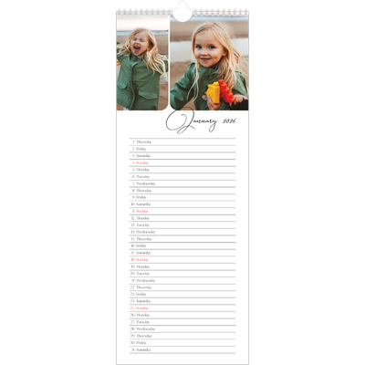 Slim Calendar  — Snapshots and script [January]