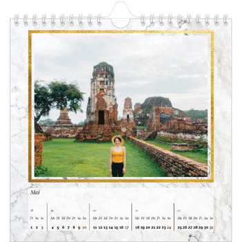 Square Photo Calendar — Gold frame marble