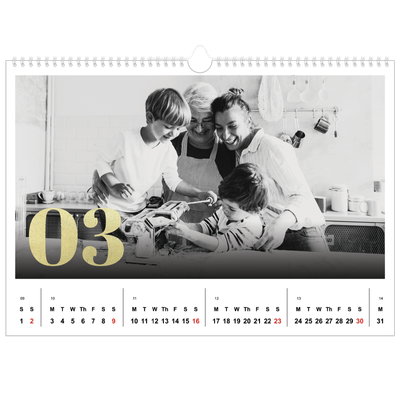 A3 Photo Calendar — Large glitter numbers [March]