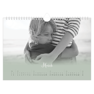 A4 Landscape Photo Calendar — Misty green [March]