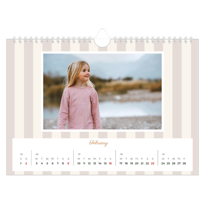 A4 Landscape Photo Calendar — Script and stripes [February]