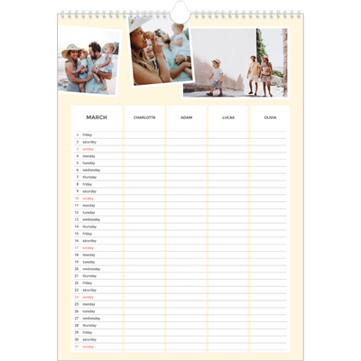 A3 Family Planner — Modern Planner - Family of 4 [March]