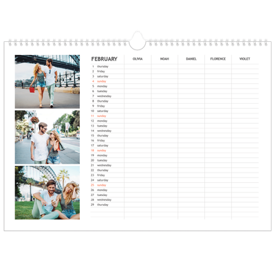 Family Planners A3 Landscape — Simple Planner - Family of 5 [February]