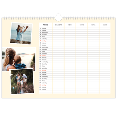 Family Planners A3 Landscape — Modern Planner - Family of 5 [April]