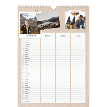 A3 Photo Calendar — Crafted Planner - Family of 3