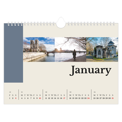 A4 Landscape Photo Calendar — Sights of the world [January]