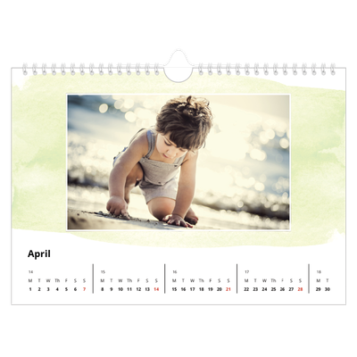 A4 Landscape Photo Calendar — Watercolour backgrounds [April]