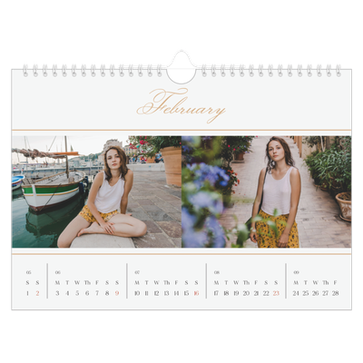 A4 Landscape Photo Calendar — Gold script banner [February]