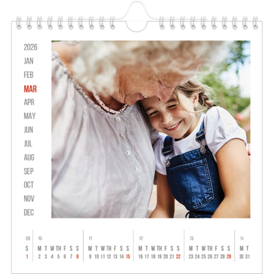 Square calendars  — Red highlights [March]