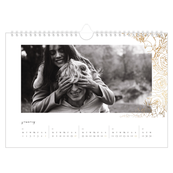 A4 Landscape Photo Calendar — Gold flower line drawings