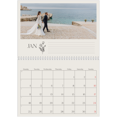 A4 Double Photo Calendar — Initials in bloom [January]
