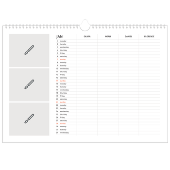 A3 Landscape Photo Calendar — Design your own product - Family of 4