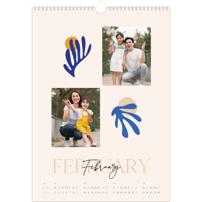 A3 photo calendars — Minimalist coral [February]