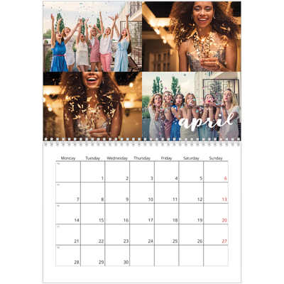 A4 Double Photo Calendar — Simple script [April]