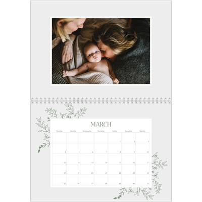 A4 Double Photo Calendar — Hand drawn flowers [March]