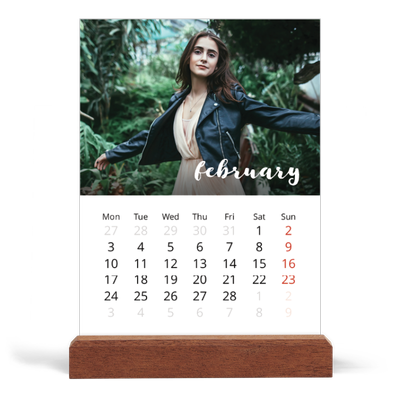 Easel Desk Calendar Portrait  — Simple script [February]