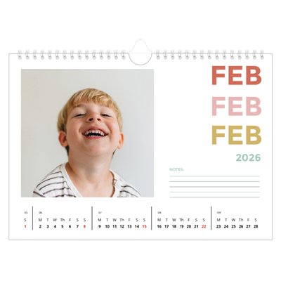 A4 Landscape Photo Calendar — Colourful type [February]