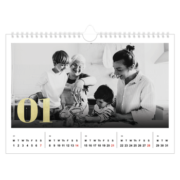 A4 Landscape Photo Calendar — Large glitter numbers