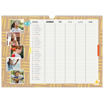 Family Planners A3 Landscape — Rustic Planner - Family of 5 [April]